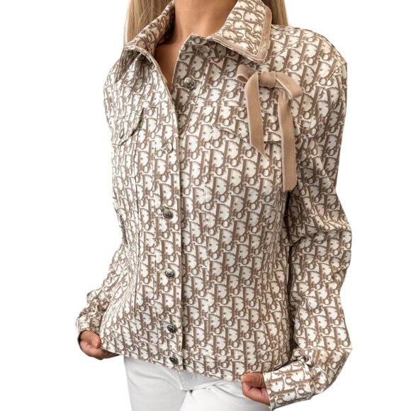 Christian Dior Vintage Trotter Monogram Jacket #42 Beige Cotton Ribbon [106398] - Picture 3 of 13